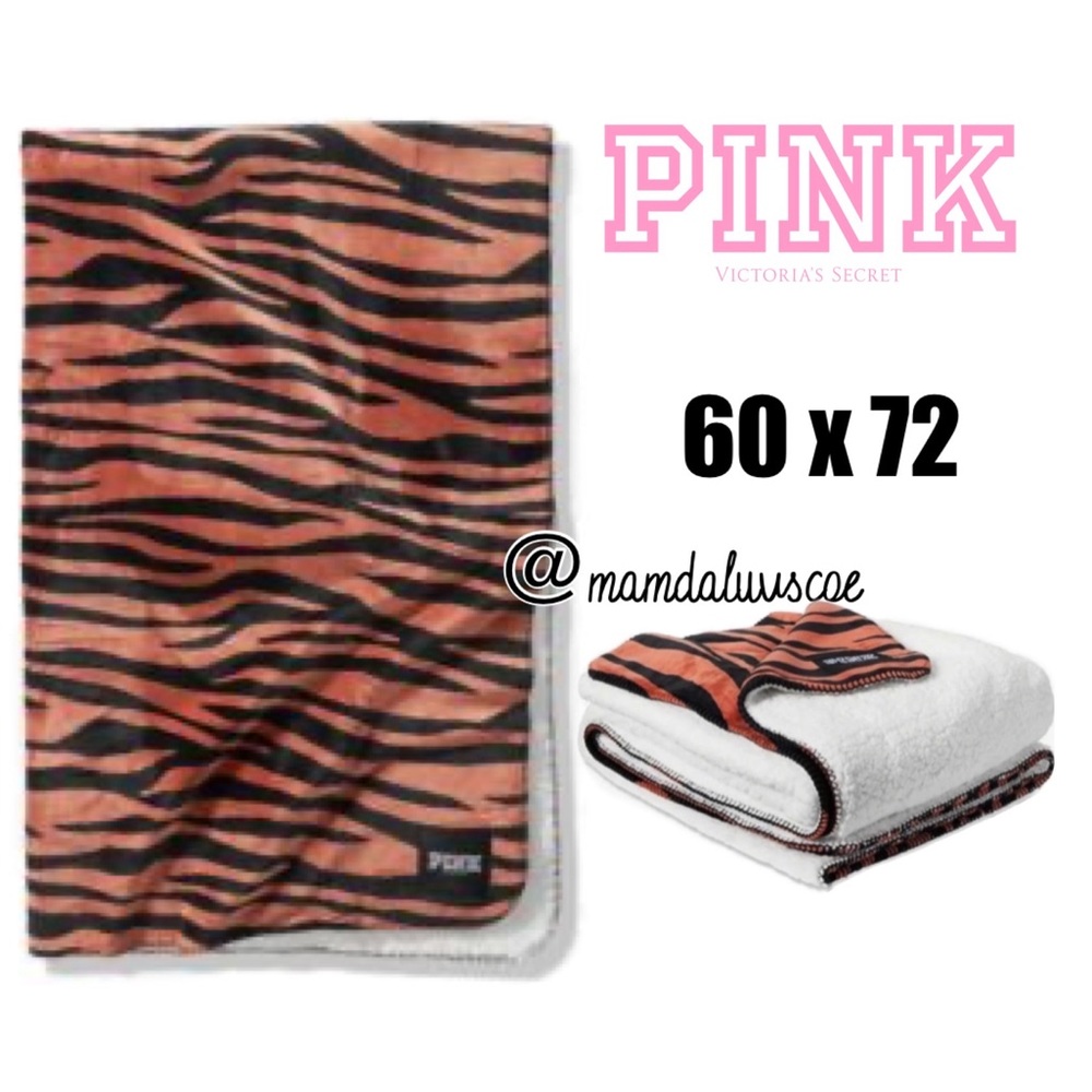 💗VS PINK Brown Zebra animal print Sherpa Blanket Size Large 60x72